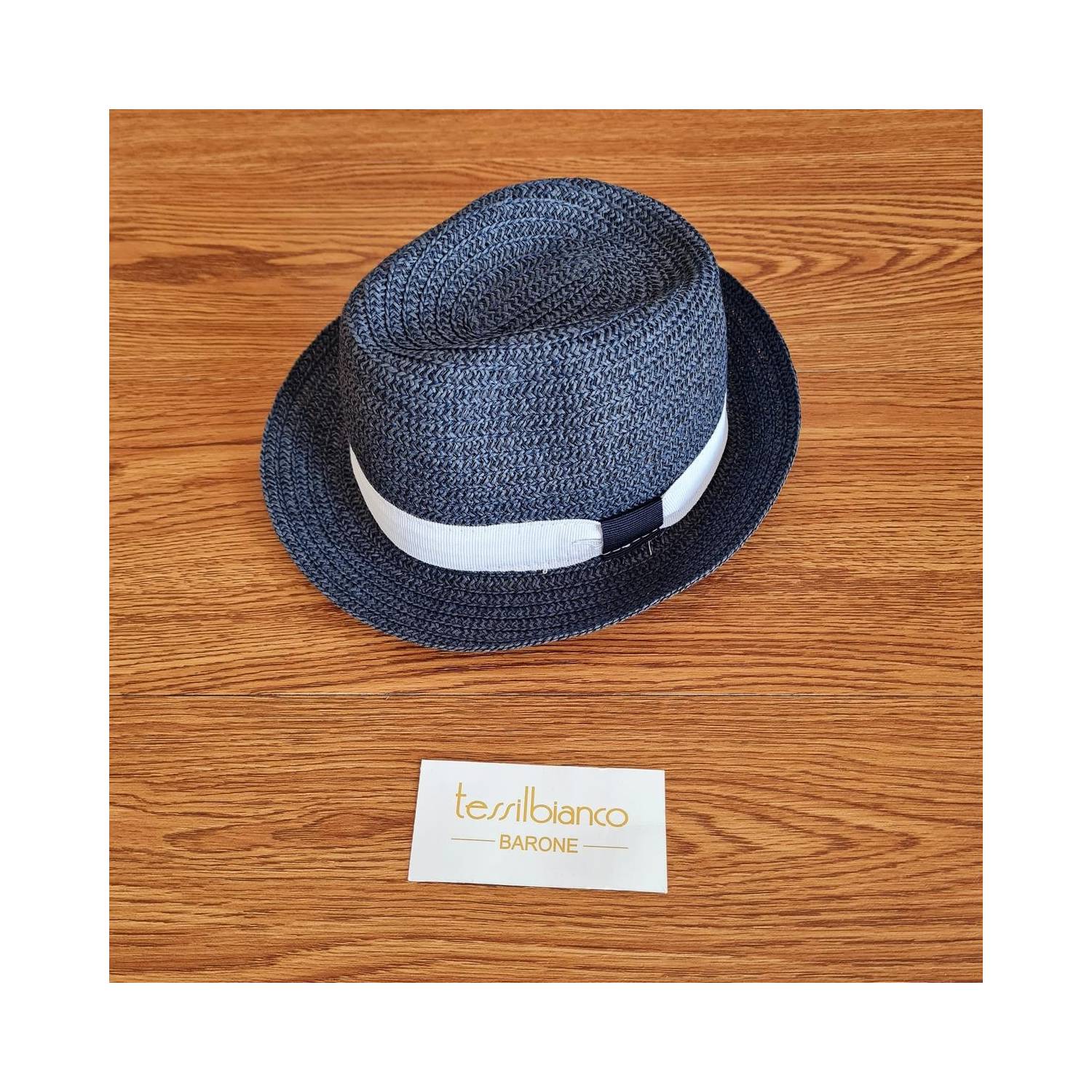 Cappello panama blu bianco